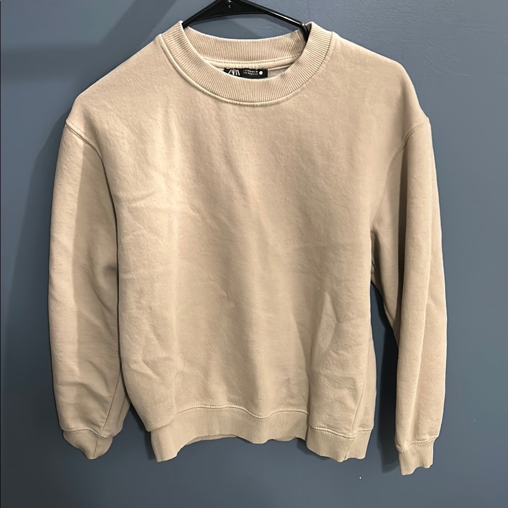Zara Tan Crewneck Sweater Soft Textured Design